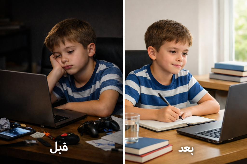 Child focused on studying and writing